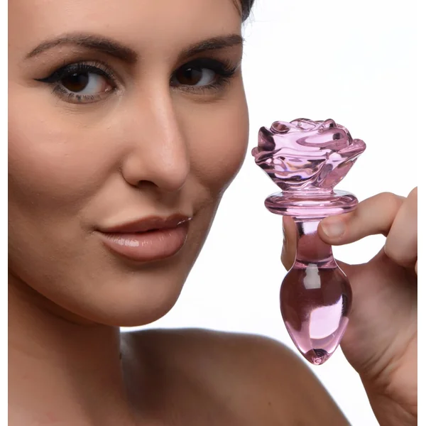 Pink Rose Glass Anal Plug