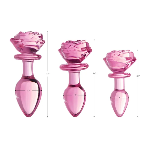 Pink Rose Glass Anal Plug - Small