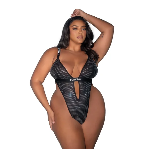 Playboy Disco Fever Rhinestone & Spandex Teddy - Black