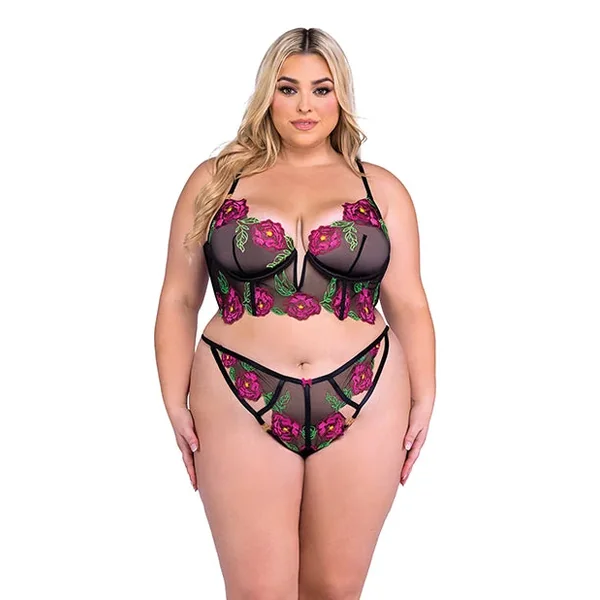 Plus Size Black Peony Paradise Bralette Set 2X