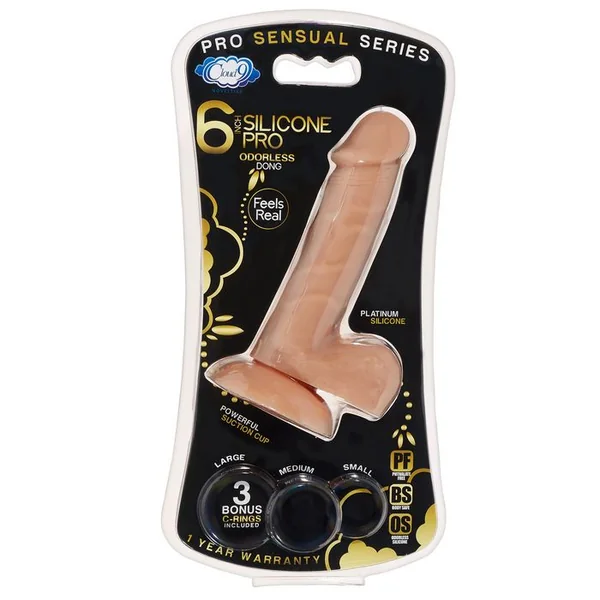 PRO SENSUAL PREMIUM SILICONE DONG W/ 3 C RINGS TAN 6 “