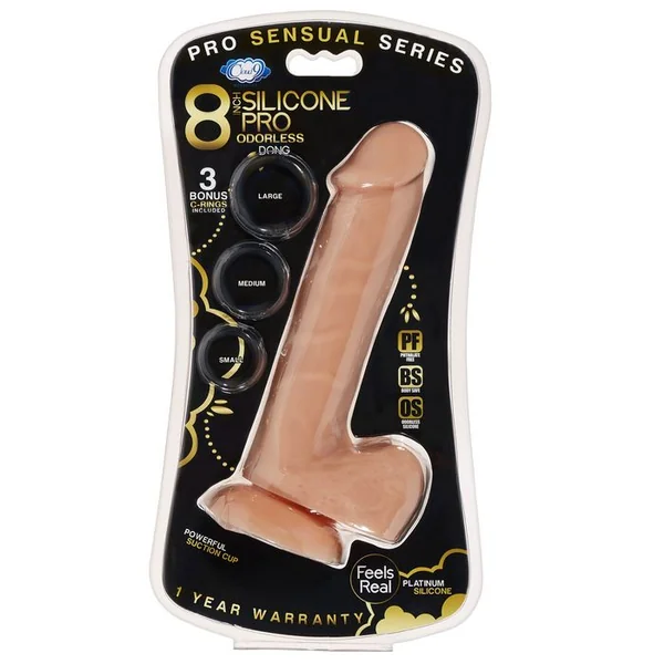 PRO SENSUAL PREMIUM SILICONE DONG W/ 3 C RINGS TAN 8 “
