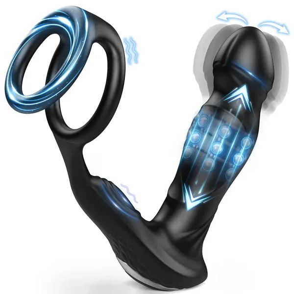 Prostate Massager Wiggling Swing Thrusting Vibrator With Dual Cock Rings