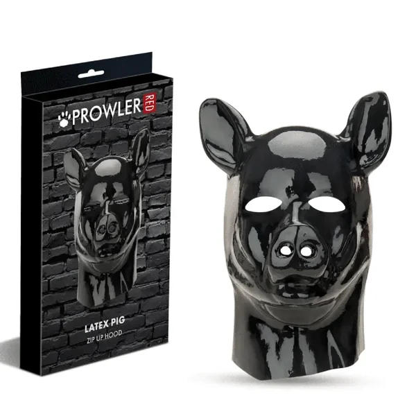 Prowler Red Latex Pig Hood Black BDSM Fantasy Restraint Headmask Fetish Sex Toy