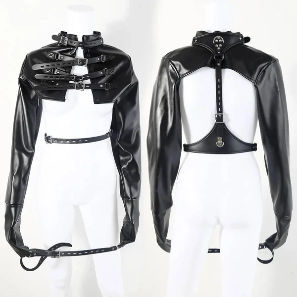 PU Bondage Jacket with Hand and Arm Restraints | Slave Training BDSM Cosplay Fetish Gear for Couples