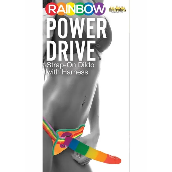 Rainbow Power Drive Strap On Dildo with Harness 7in Multicolor