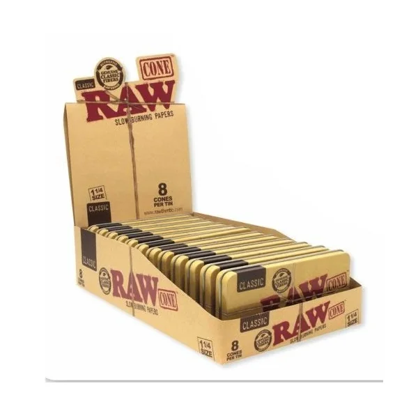 Raw Slow Burning Papers 1 1/4 8ct 12 Tin Display