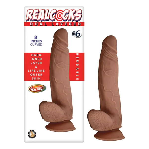 REAL COCKS DUAL LAYERED #6 BROWN CURVED 8 “