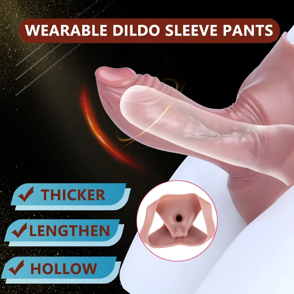 Realistic Bareskin Male Hollow Dildo Underwear - Small Glan Big Thick Penis Sleeve Extender Pant