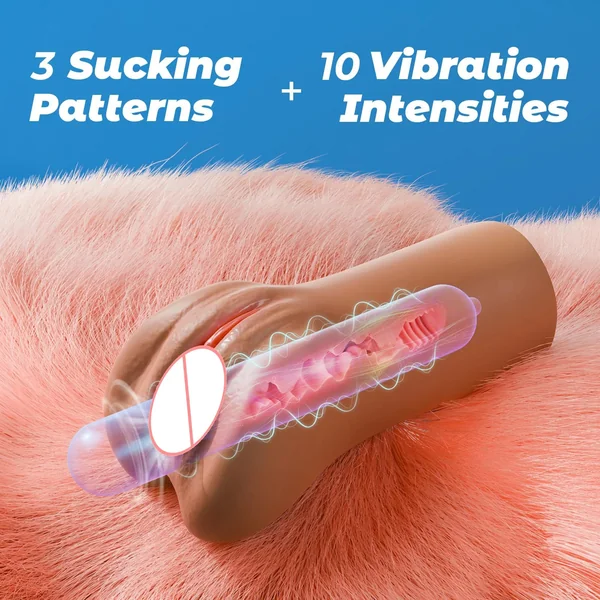 Realistic Pocket Pussy Male Masturbator - Sucking Vibrating Vagina Penis Massager Sex Toy