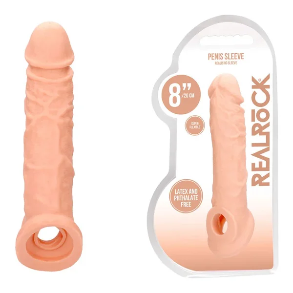 REALROCK 8” Realistic Penis Extender with Rings – Flesh 20.3 cm Penis Extension Sleeve
