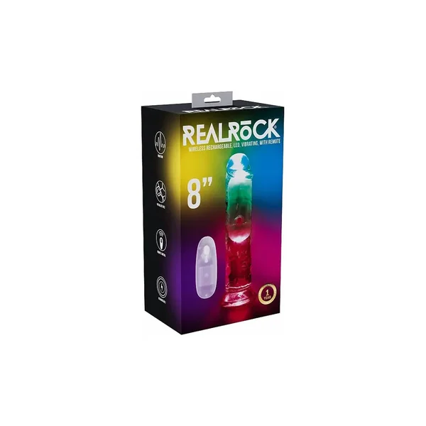 Realrock LED Remote Control Vibrating Dildo 8" by Shots
