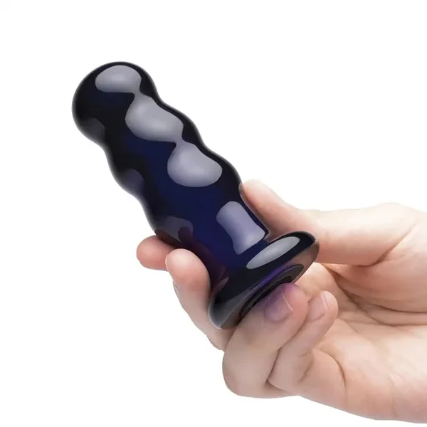 Rechargeable Ribbed Glass 3.5" Butt Plug