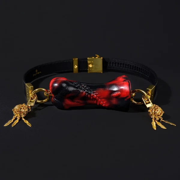 Red & Black Bone-Shaped Ball Gag Bondage Set – Premium Silicone Kinky Sexual Play