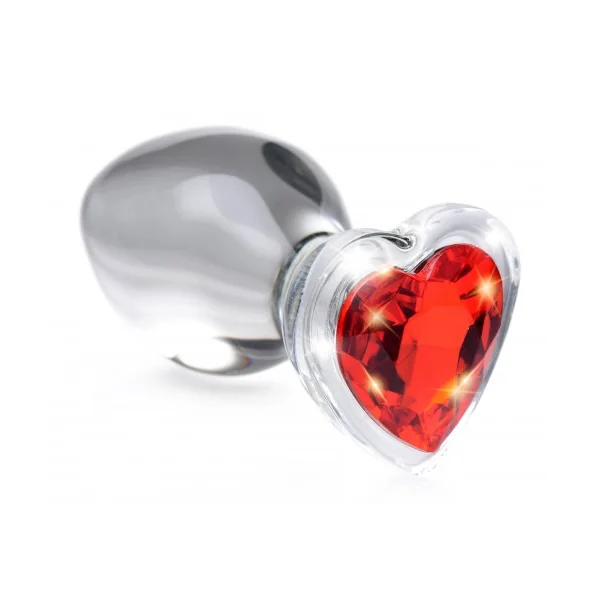 Red Heart Gem Glass Anal Plug - Large