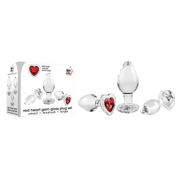 Red Heart Gem Glass Plug Set 3pk by Adam & Eve