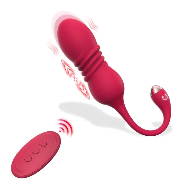 Red ThrustWave Remote Control Vibrating & Telescopic Pleasure Egg - 12 Vibe & 3 Thrust Modes, Wearable Fun