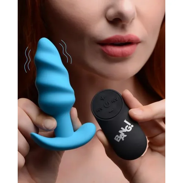 Remote Control 21x Vibrating Silicone Swirl Butt Plug – Blue