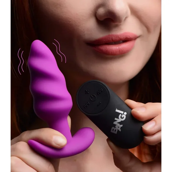 Remote Control 21X Vibrating Silicone Swirl Butt Plug – Purple