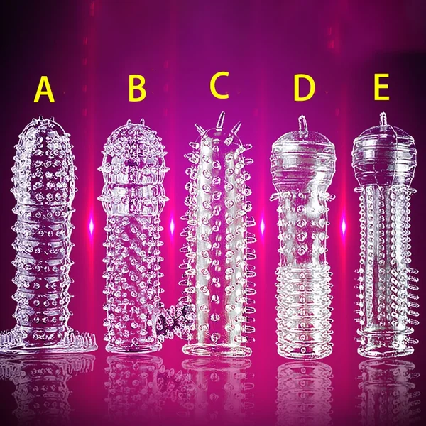 Reusable Condom Penis Sleeve Male Enlargement Time Delay Spike Clit Massager Cover Crystal Clear Condoms Adult Sex Toy