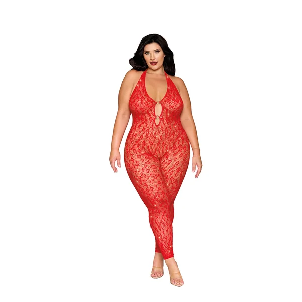 Rhinestone Bodystocking Dmnd - Queen Size - Poinsettia