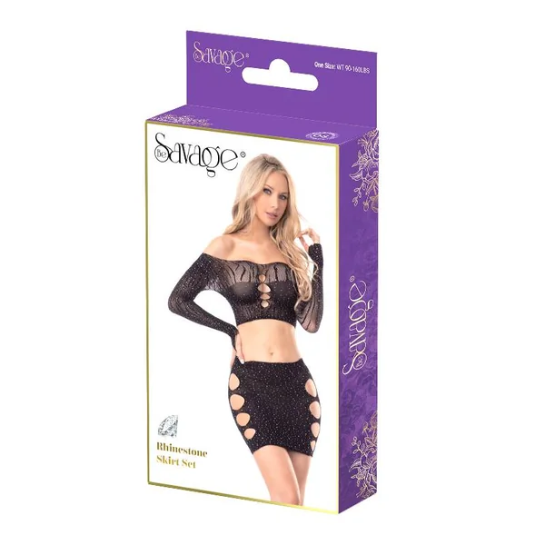 RHINESTONE SKIRT SET BLACK RHINESTONE