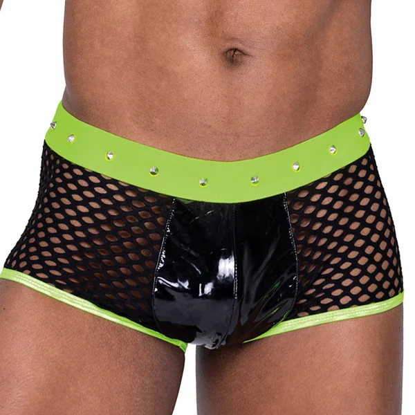 Roma Glow in the Dark Elastic Studded Fishnet Mesh Vinyl Trunks