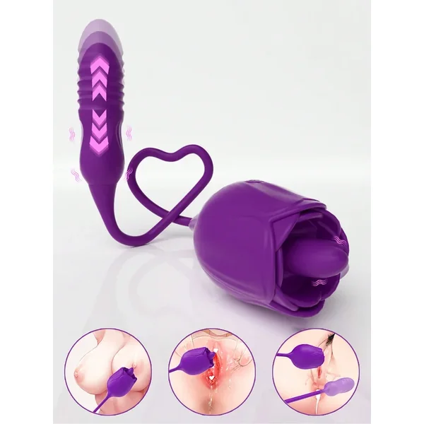 Rose Sex Toys For Women, 4 In 1 Clitoral Licking Vibrator Thrusting Dildo Anal Plug With 10 Modes, Adult Sex Toys For Woman Couples,Valentine’s Day Purple