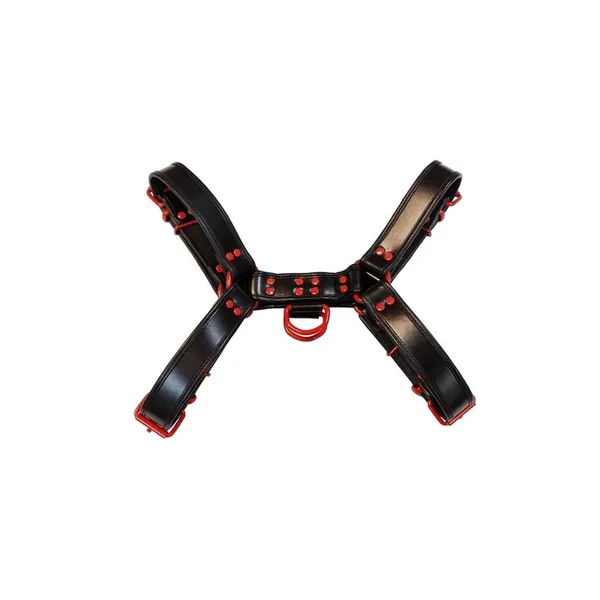 Rouge Leather Over The Head Harness Black with Red Accessories – Medium