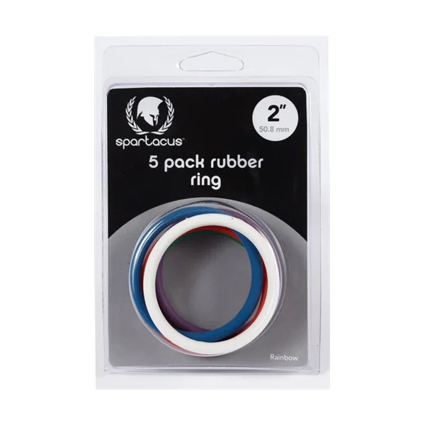 Rubber Cock Ring 5 Pack - 2 Inches - Rainbow