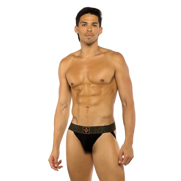 Sacred Heart Jockstrap w/Contoured Pouch & Studded Elastic Waist - Black XL