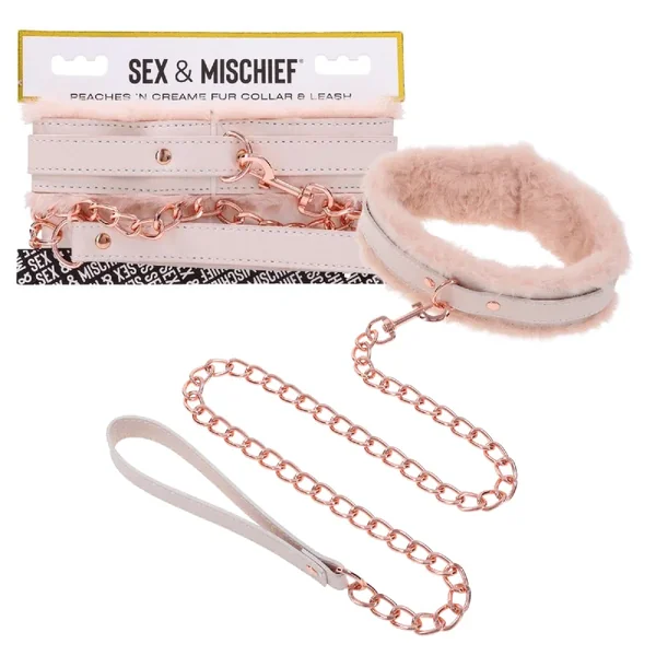 Sandm Peaches N Creame Bondage Gear Fur Neck Collar with Leash BDSM Fetish Sex Toy
