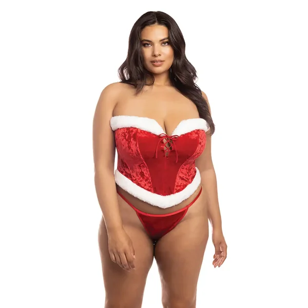 Santa’s Entourage Velvet Bustier w/Marabou Trim & G-String 1X/2X