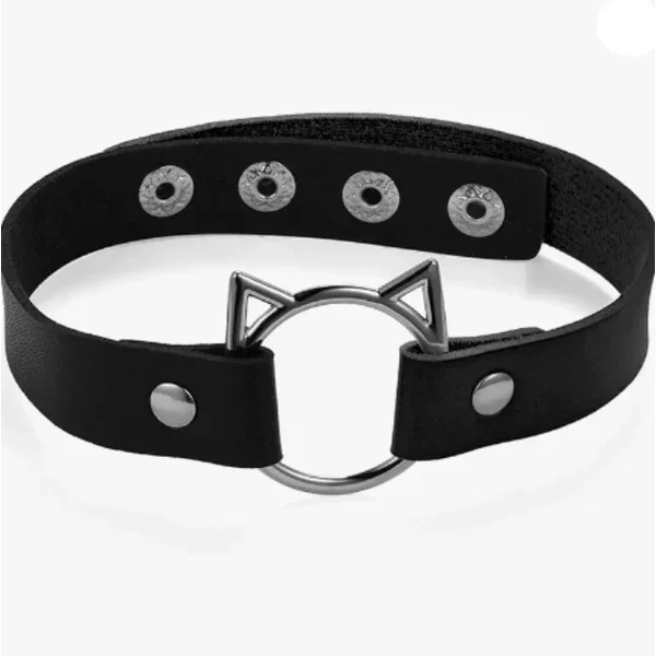 Sassy Kitty Collar - Adjustable Faux Leather Choker with Cat Charm
