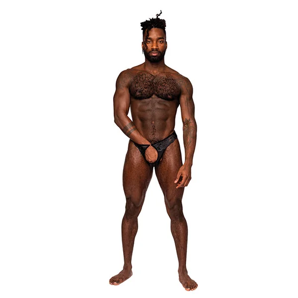 Sassy Lace Open Ring Thong Black S/m