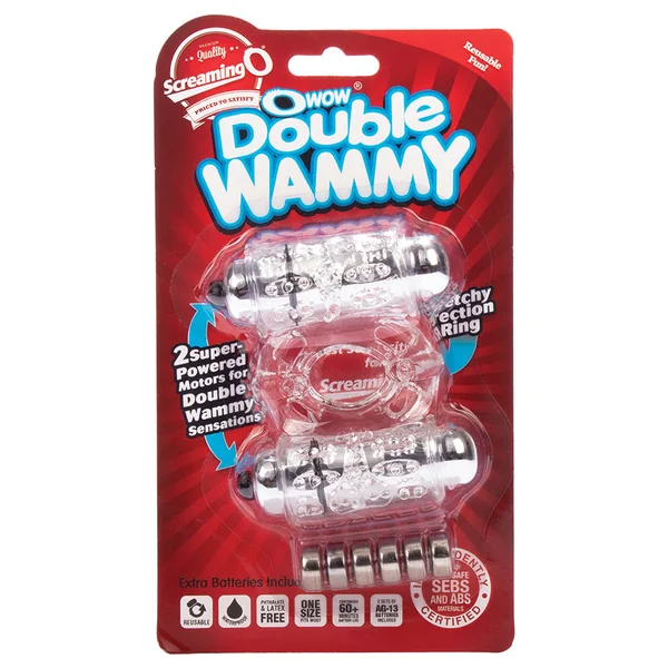 Screaming O O Wow Double Wammy Vibrating Ring - Clear