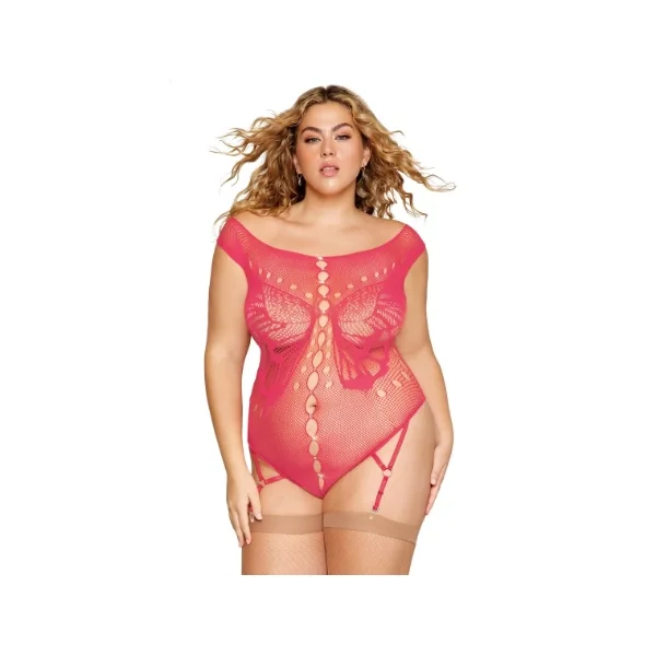 SEAMLESS BUTTERFLY GARTER TEDDY WATERMELON OSQ