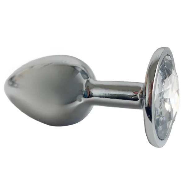 Seamless Metal Butt Plug With Round Gem - Small