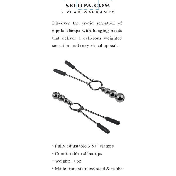 SELOPA BEADED NIPPLE CLAMPS BLACK CHROME