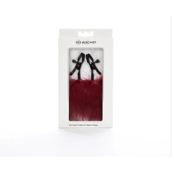 Sex and Mischief Enchanted Feather Nipple Clamps - Burgundy