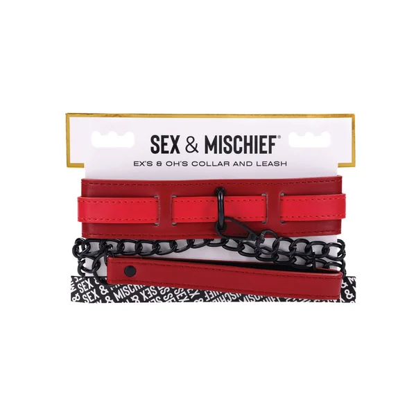 Sex & Mischief Ex's & Oh's Collar & Leash - Red/Black