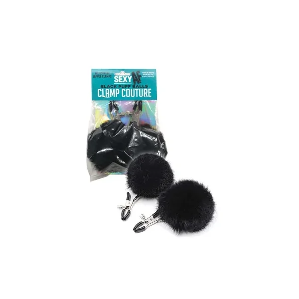 Sexy AF Nipple Clamps with Black Puff Balls