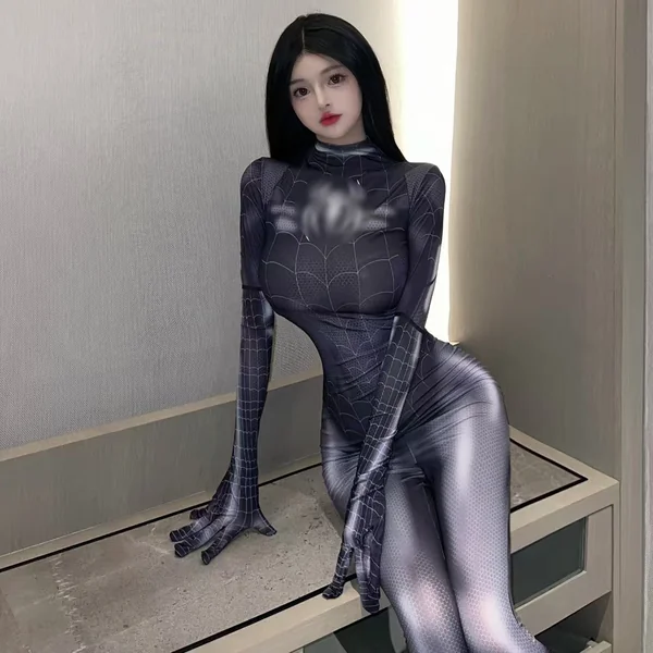 Sexy Black Spider Girl One Piece Halloween Costume #045