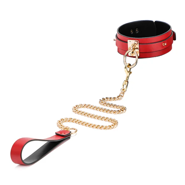 Sexyland Wide Faux Leather Collar & Chain Leash
