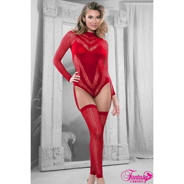 Sheer Long Sleeve Teddy Bodystocking by Fantasy Lingerie
