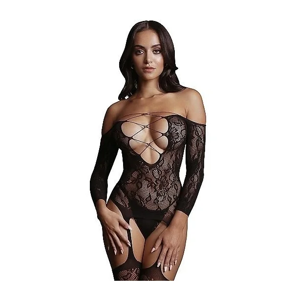 Shots Lingerie Criss Cross Neck Bodystocking – Black