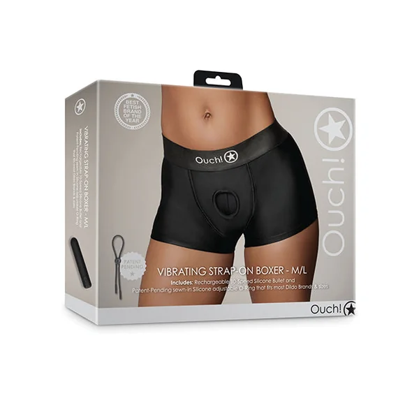 Shots Ouch Vibrating Strap On Boxer - Black