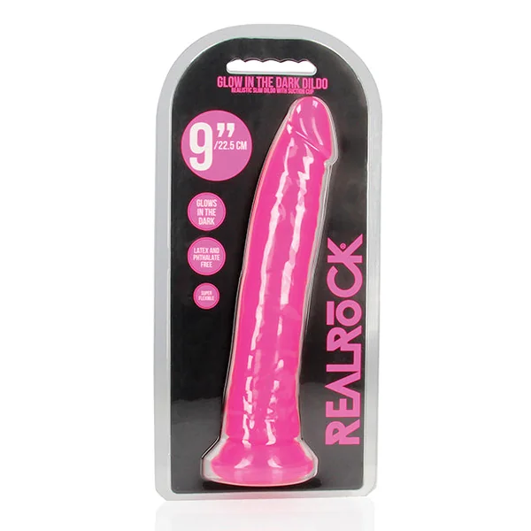 Shots Realrock 10" Slim Dildo Glow In The Dark - Neon Pink