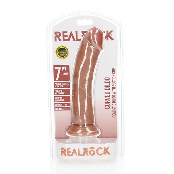 Shots Realrock Realistic 7" Curved Dildo - Tan