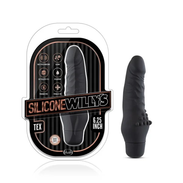 SILICONE WILLY’S TEX 6.25IN VIBRATING DILDO BLACK